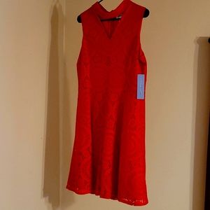 London Times Red Lace Womens Knee Length Dress - Sleeveless Size US 14